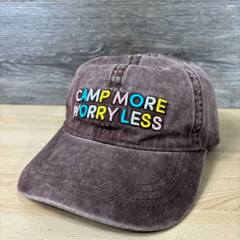 Camping Hat Cap Strap Back Womens Brown Camp‎ More Worry Less Adjustable NWT
